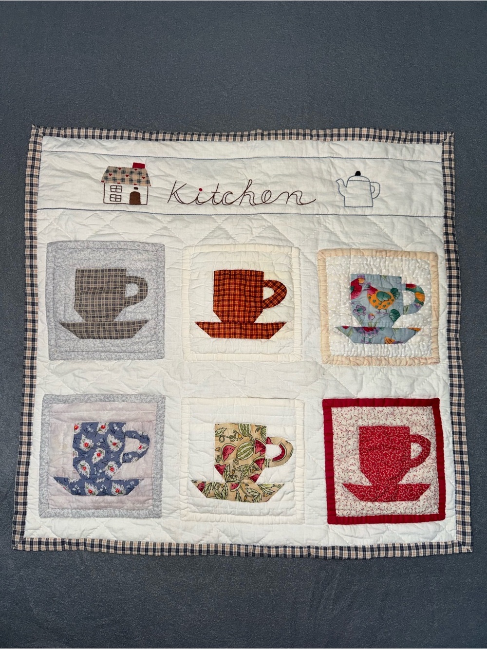 Quilted 21.5” L x 22” W Kitchen Teacup Pocket Wall Hanging Cottagecore Decor
